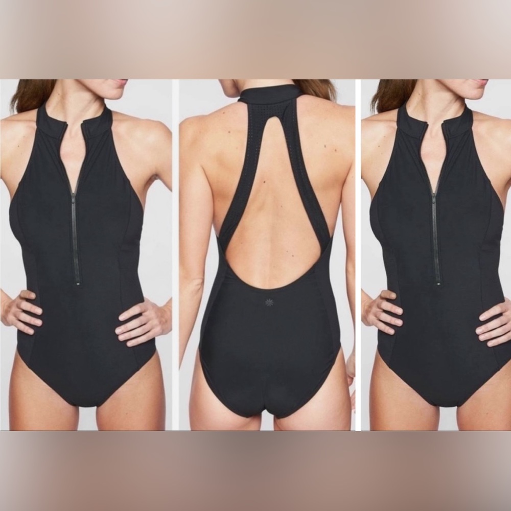 Athleta Bonaire One Piece Swimsuit Black XS Zip Front